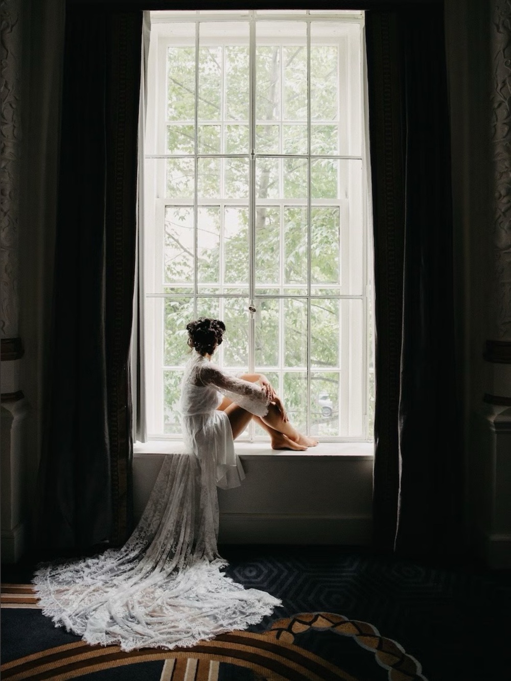 Sheer Lace Bridal Robe with Cathedral Train - White - Picture 5 of 8
